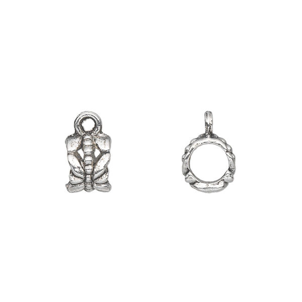 Bead, antique silver-plated "pewter" (zinc-based alloy), 8x6mm tube with dragonfly design and closed loop. Sold per pkg of 50. image number 0