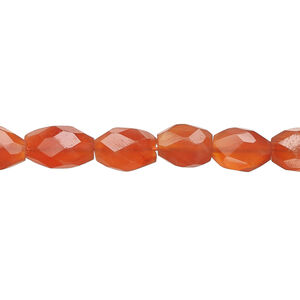 Carnelian 1pkg1, hand-cut faceted puffed oval bead, dark 13 inch 7x6mm-11x7mm