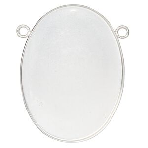 Connector, sterling silver, 41x31mm oval with 40x30mm bezel cup setting. Sold individually.