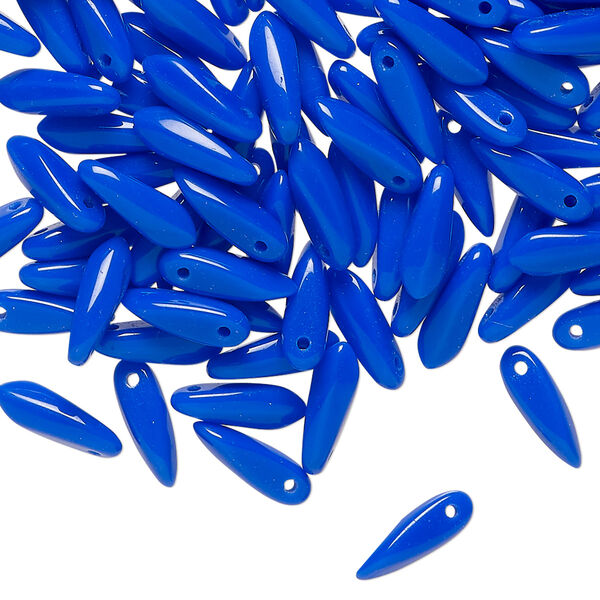 Czech pressed glass 1pkg200, top-drilled dagger bead opaque cobalt blue 10x3mm image number 0