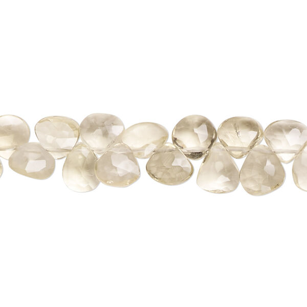 Bead, lemon quartz (heated), 6x5mm-7mm hand-cut top-drilled faceted puffed teardrop with 0.4-1.4mm hole, C grade, Mohs hardness 7. Sold per 9-inch strand. image number 0