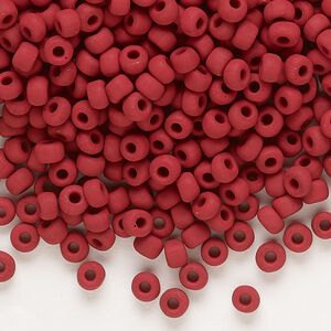 Seed bead, Dyna-Mites™, glass, opaque matte brick red, #6 round. Sold per 40-gram pkg.