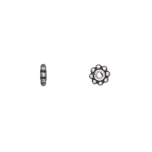 Bead, TierraCast®, pewter (tin-based alloy), 6x2mm beaded rondelle, 1mm inside diameter. Sold per pkg of 20. image number 0