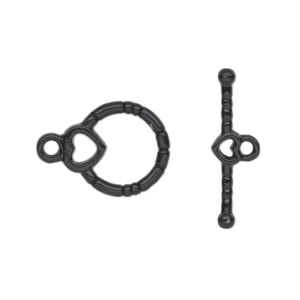 Clasp toggle 1pkg10, 16x14mm heart, black-finished brass 1-strand image number 0