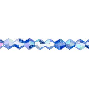 Bead 1pk transparent medium blue AB, Celestial Crystal® 6mm bicone 15.5-16 inch