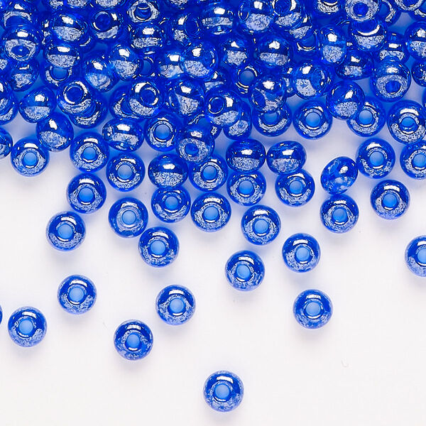 Glass 1pkg1, round seed bead translucent luster royal blue #6 100g image number 0