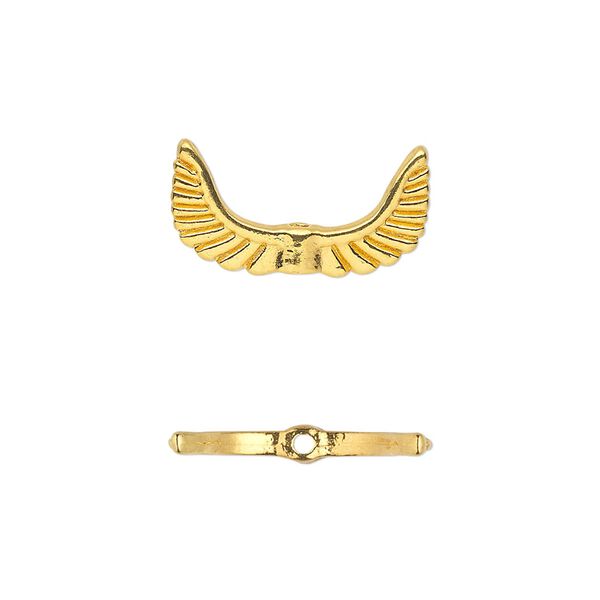 Bead, gold-finished "pewter" (zinc-based alloy), 19x10mm double-sided angel wings. Sold per pkg of 20. image number 0