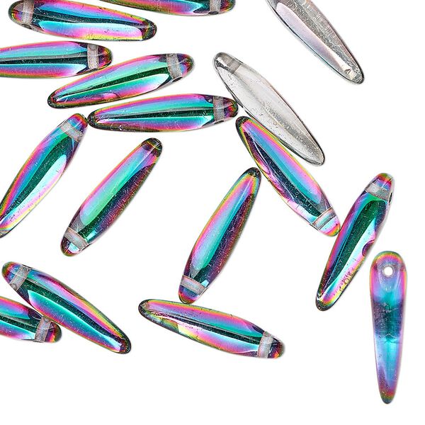 Bead, Preciosa Thorn™, Czech pressed glass, clear silver vitrail, 16x4mm top-drilled thorn. Sold per pkg of 20. image number 0