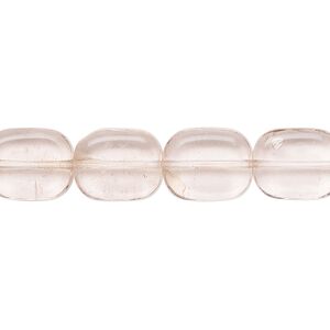 Bead, glass, transparent light pink, 12x10mm rounded flat rectangle. Sold per 14-inch strand, approximately 30 beads.