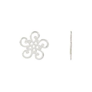 Component, silver-finished steel, 14x13mm single-sided flower. Sold per pkg of 20.