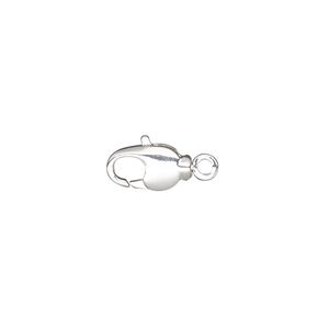 Clasp lobster claw 1pkg10 silver-plated, 11.5x6mm swivel, brass 1-strand