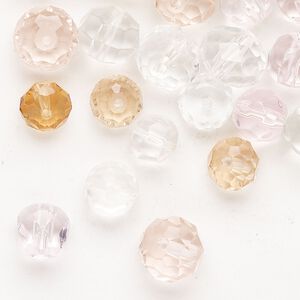 Glass 1pkg1 faceted bead mix mixed shapes translucent / transparent clear / peach / pink 3 ounce mixed sizes