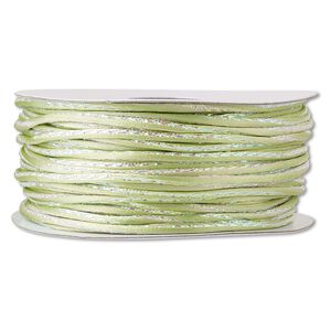 Cord, Satinique™, nylon and polyester, lime green / green / pink, 2mm regular with vertical stripe. Sold per 100-foot spool.