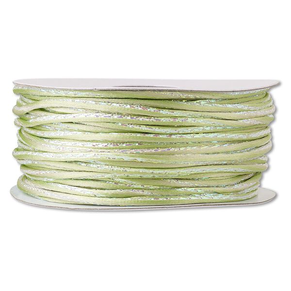 Cord, Satinique™, nylon and polyester, lime green / green / pink, 2mm regular with vertical stripe. Sold per 100-foot spool. image number 0