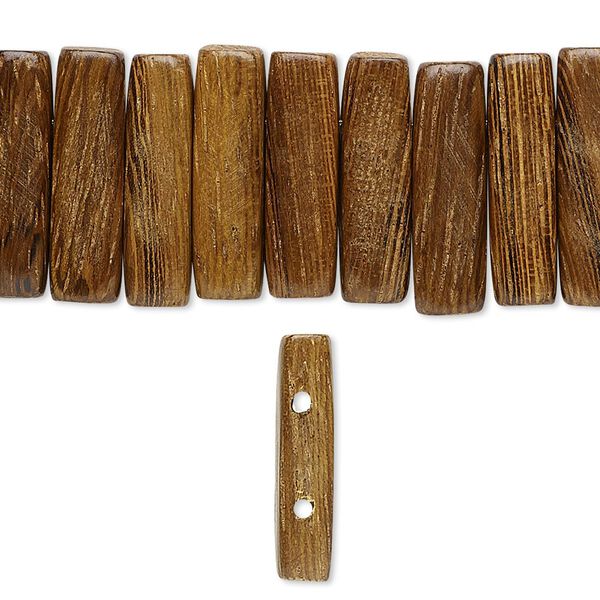 Bead, wood (waxed), 18x5mm hand-cut double-drilled rounded rectangle. Sold per 15-1/2" to 16" strand. image number 0