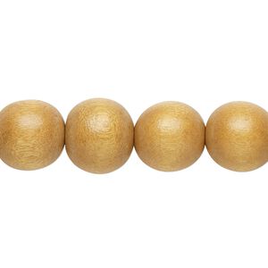 Bead 1pkg1, Taiwanese cheesewood (dyed / waxed), beige, 11-12 round, 15-1/2 to 16 inches.