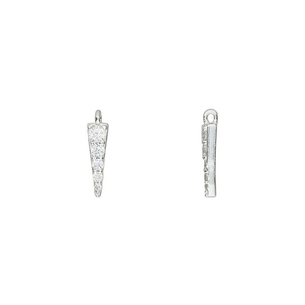 Drop, sterling silver and cubic zirconia, clear, 9x3mm point. Sold per pkg of 2. image number 0