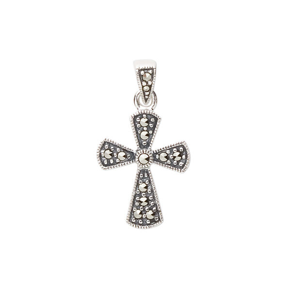 Pendant, sterling silver with marcasite (natural), 25x14mm flared cross including decorative bail. Sold individually. image number 0