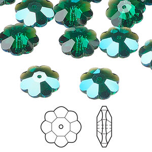 Margarita flower 1pkg12 majestic green shimmer, Crystal Passions®, 12x4mm flower bead 3700