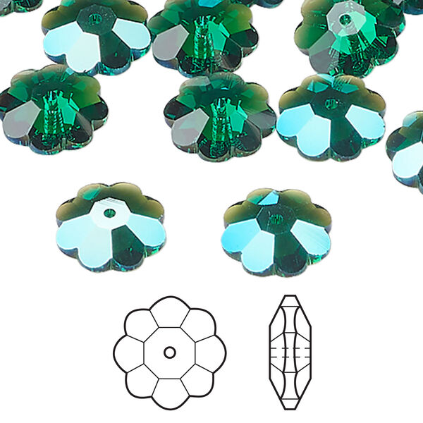 Margarita flower 1pkg12 majestic green shimmer, Crystal Passions®, 12x4mm flower bead 3700 image number 0