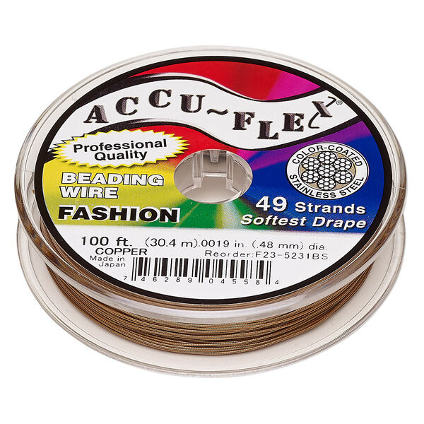 Beading wire, Accu-Flex®, nylon and stainless steel, copper, 49 strand, 0.019-inch diameter. Sold per 100-foot spool. image number 0