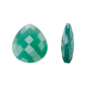 Green onyx 1pkg2, hand-cut top-drilled faceted puffed teardrop bead 20x18mm