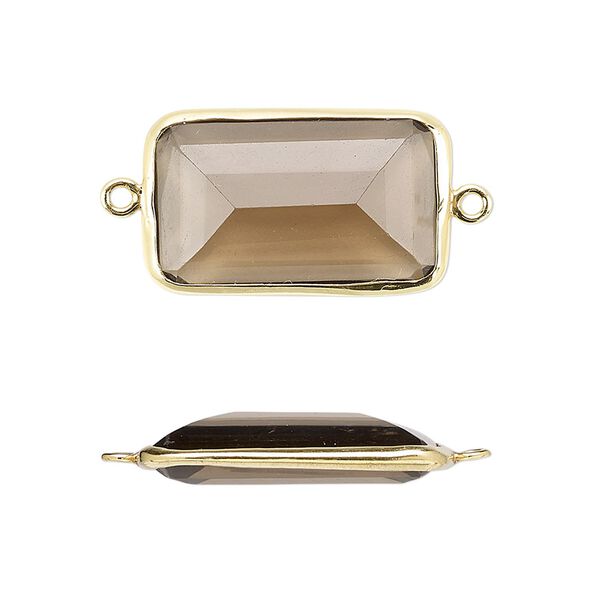 Link, smoky quartz (heated / irradiated) and gold-finished sterling silver, 22x13mm two-sided faceted rectangle. Sold per pkg of 2. image number 0