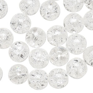 Bead, Czech crackle glass druk 1pkg40, translucent clear, 10mm round.