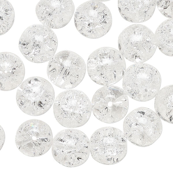 Bead, Czech crackle glass druk 1pkg40, translucent clear, 10mm round. image number 0
