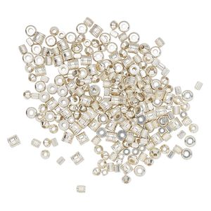 Bead mix, silver-finished brass, 4x3mm-6x5.5mm mixed shapes. Sold per 1-ounce pkg, approximately 65-75 beads.