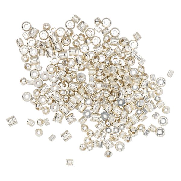 Bead mix, silver-finished brass, 4x3mm-6x5.5mm mixed shapes. Sold per 1-ounce pkg, approximately 65-75 beads. image number 0