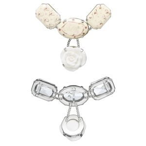 Focal, acrylic / resin / silver-finished brass, white, 81x52mm hand-painted with flower. Sold individually.