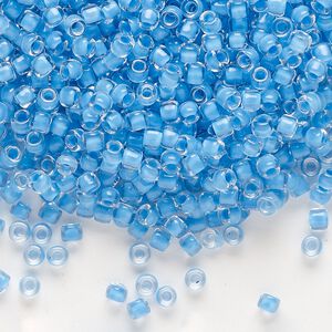 Seed bead, Dyna-Mites™, glass, translucent inside color aqua blue, #8 round. Sold per 1/2 kilogram pkg.