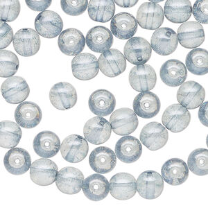 Bead 1pkg60, Czech glass druk, translucent blue luster, 6mm round.