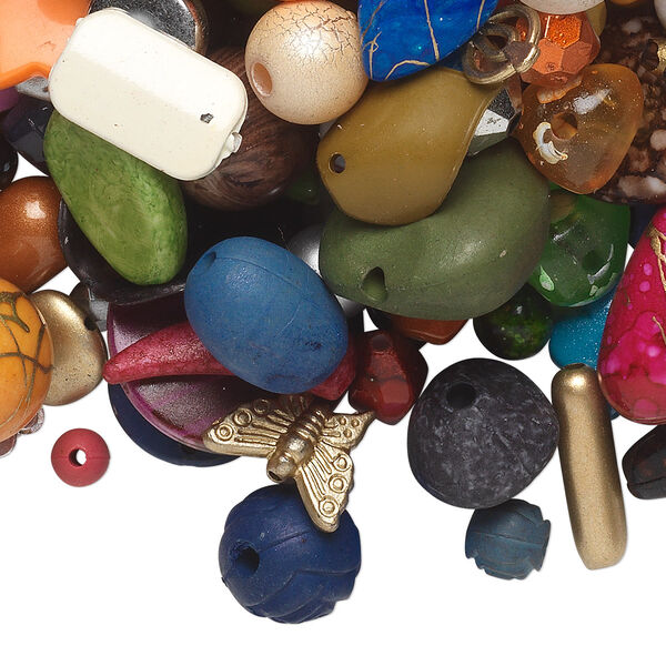 Bead and component mix, acrylic, mixed colors, 4x3mm-53x52mm mixed shapes. Sold per 1/2 pound pkg, approximately 125 to 225 pieces. image number 0