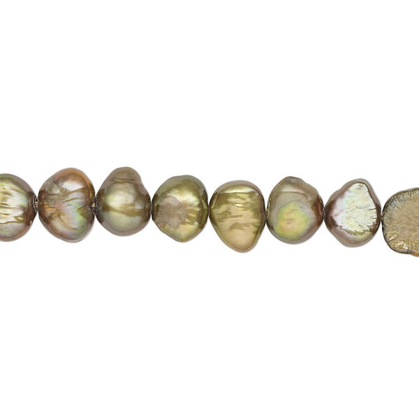 Pearl, cultured freshwater (dyed), antique brass, 5-7mm flat-sided potato with 0.4-0.5mm hole, D grade, Mohs hardness 2-1/2 to 4. Sold per 15-inch strand. image number 0