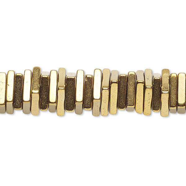 Bead, Hemalyke™ (man-made), antique gold, 4x1mm square rondelle. Sold per 8-inch strand, approximately 200 beads. image number 0