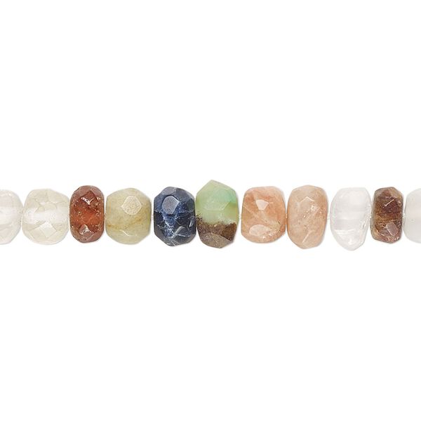 Multi-gemstone 1pkg1, hand-cut faceted rondelle bead 14 inch 6x4mm-7x5mm image number 0