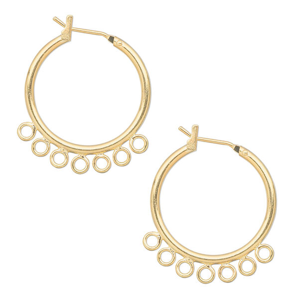 Earring, gold-plated brass, 23mm round hoop with 7 closed loops and latch-back closure. Sold per pair. image number 0