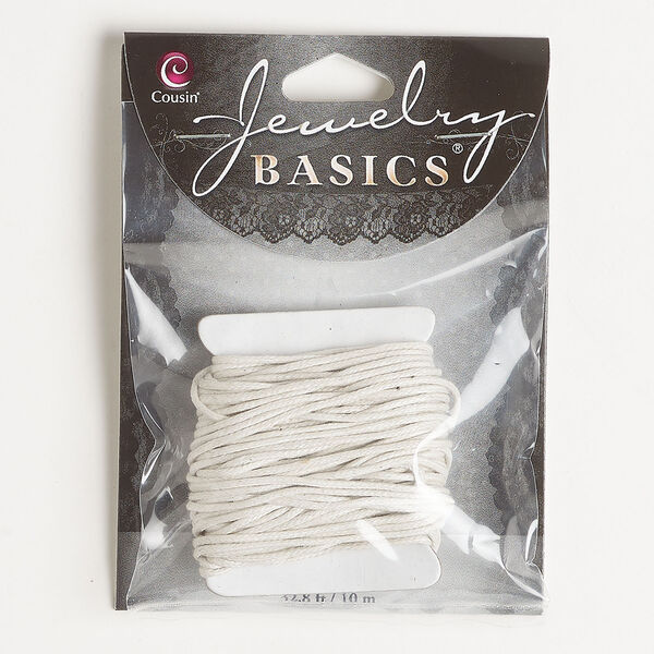 Cord 1pkg1, waxed cotton, white, 1mm round, 10-meter section. image number 0