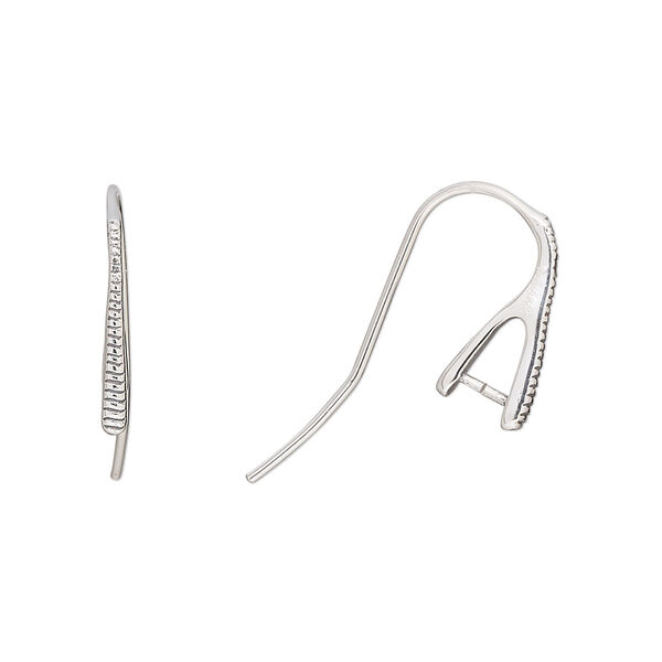 Ear wire, antiqued sterling silver, 14mm fishhook with ice-pick bail and horizontal line pattern, 4.7mm grip length, 20 gauge. Sold per pair. image number 0