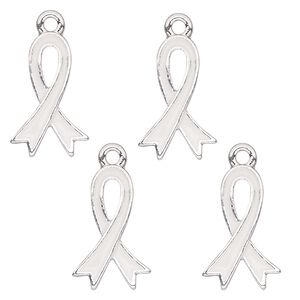 Charm, antique silver-finished enamel "pewter" (zinc-based alloy), white, 18x12mm single-sided awareness ribbon. Sold per pkg of 4.