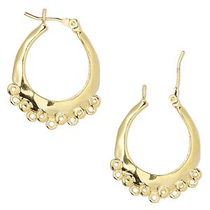 Earring hoop 1pkg2 gold-plated, 18mm round / latch-back / 17 closed loop, brass 1 pair