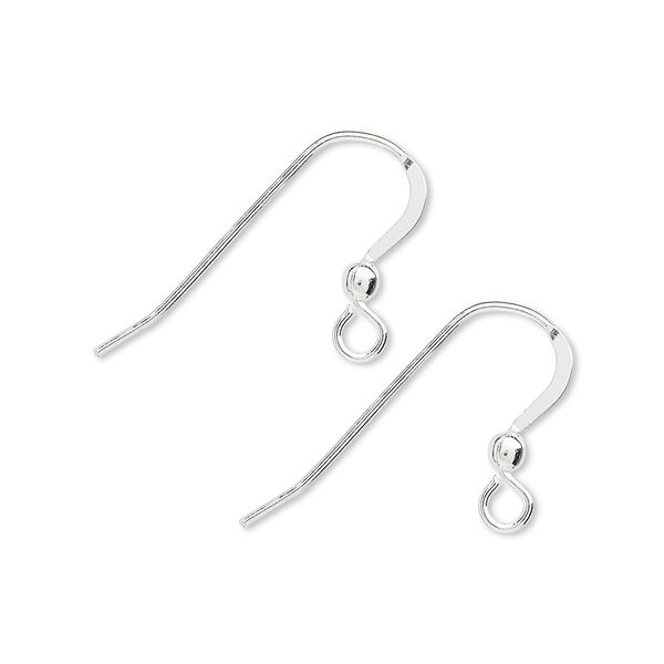 Ear wire, sterling silver, 15mm flat fishhook with 2.5mm ball and open loop, 21 gauge. Sold per pkg of 25 pairs. image number 0