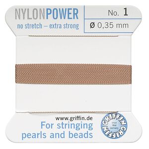 Thread, Griffin, nylon, beige, size #1. Sold per 2-meter card (approximately 78 inches).