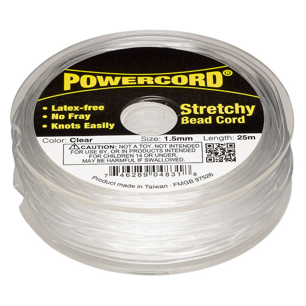 Cord, Powercord®, elastic, clear, 1.5mm, 22-pound test. Sold per 25-meter spool. image number 0