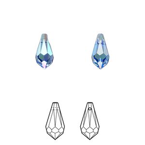 Drop 4pk sapphire shimmer, Crystal Passions® 11x5.5mm pendant teardrop 6000