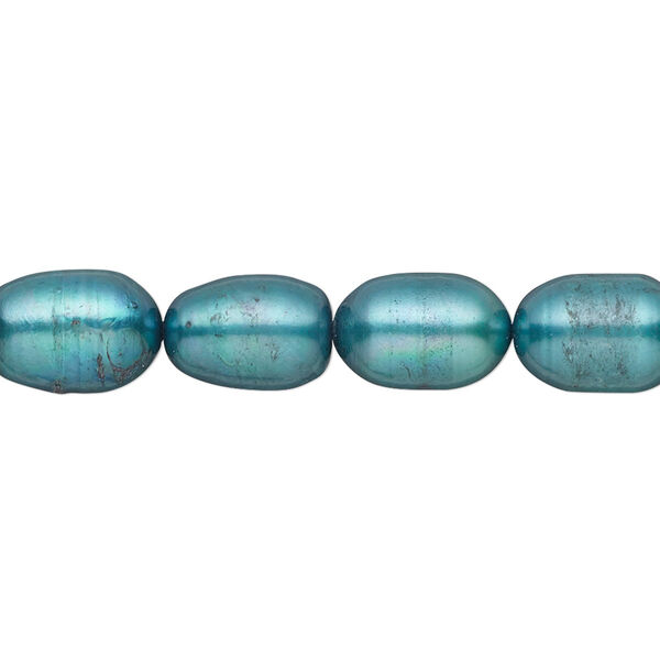 Pearl, cultured freshwater (dyed), electric blue, 7-8mm rice, C- grade, Mohs hardness 2-1/2 to 4. Sold per 16-inch strand. image number 0