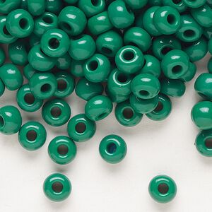Seed bead, Preciosa Ornela, glass, opaque dark green, #2 rocaille. Sold per 500-gram pkg.