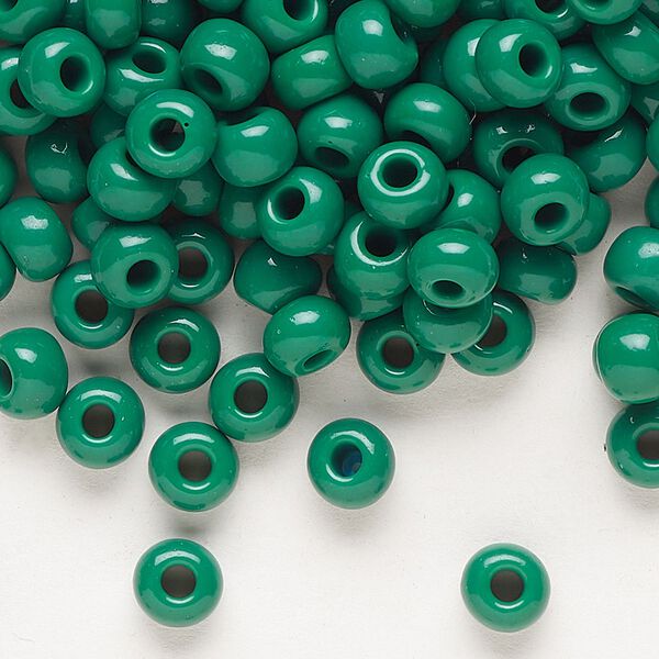Seed bead, Preciosa Ornela, glass, opaque dark green, #2 rocaille. Sold per 500-gram pkg. image number 0